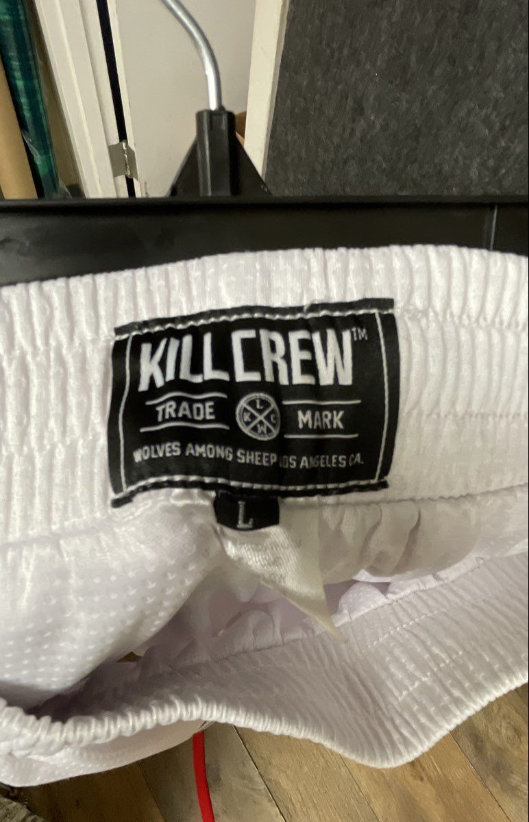 Kill Crew Men's White Mesh Athletic Shorts Black Flame Red Drawstring Size L