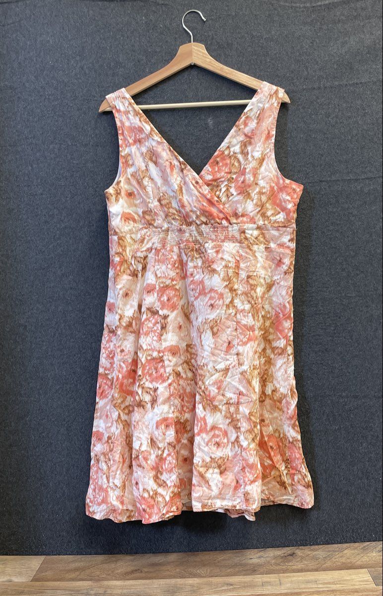 Land's End Women's Floral Fit & Flare V-Neck Sleeveless Dress Sz 14