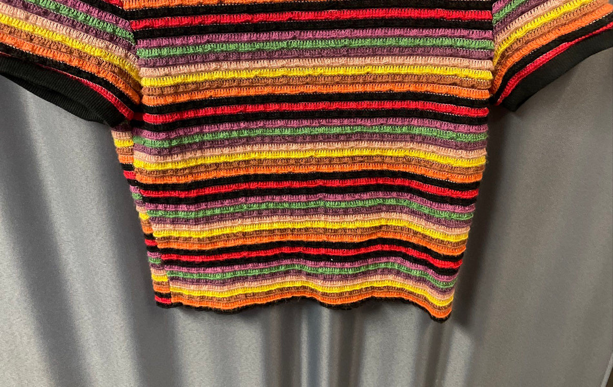 Zara Trafaluc Women's Multicolor Striped Short Sleeve Knit Crop Top Size M