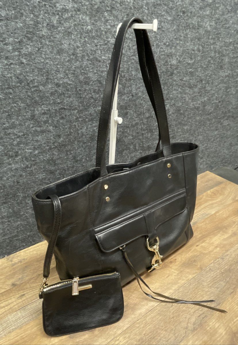 Rebecca Minkoff Black Leather M.A.B. Morning After Tote Bag with Pouch