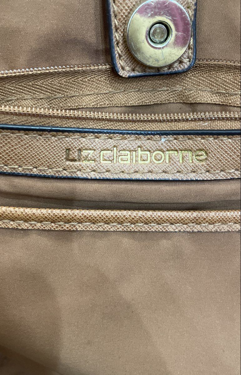 Liz Claiborne Brown Leather Structured Large Tote Handbag Gold Hardware