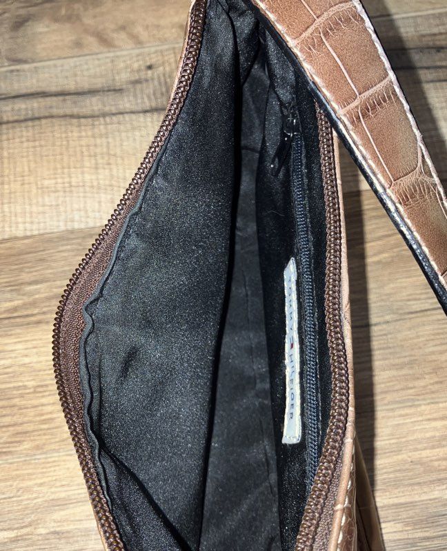 Tommy Hilfiger Brown Crocodile Embossed Vintage Baguette Shoulder Bag