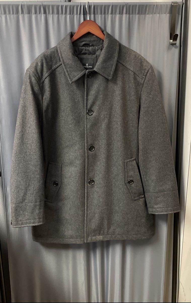London Fog Men's Gray Wool Blend Car Coat Quilted Insulated Jacket Size XL
