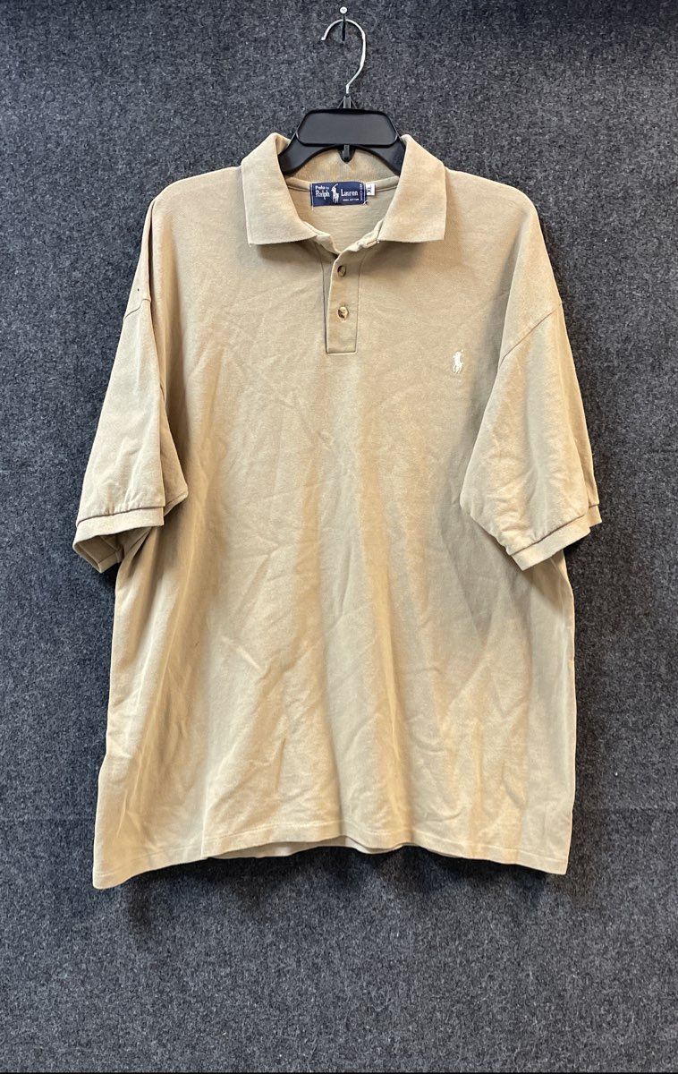 Vintage 90s Polo Ralph Lauren Men's Tan Pique Polo Shirt Made in USA Sz XL