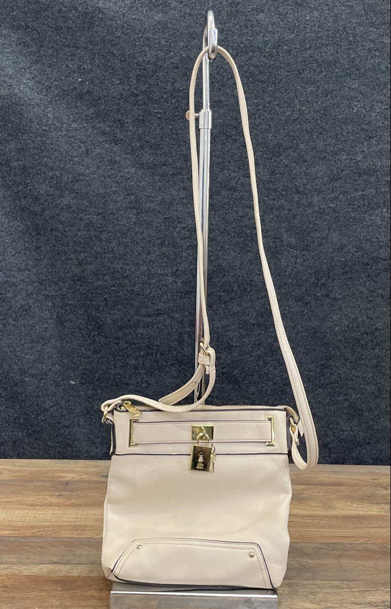 Juicy by Juicy Couture Cream Pebbled Crossbody Bag Gold Lock and Key