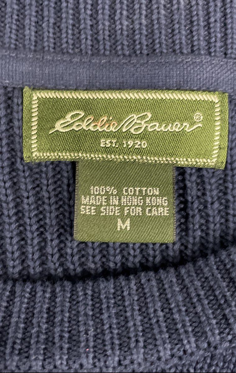 Vintage 90s Eddie Bauer Men's Navy Blue 100% Cotton Ribbed Crewneck Sweater Sz M