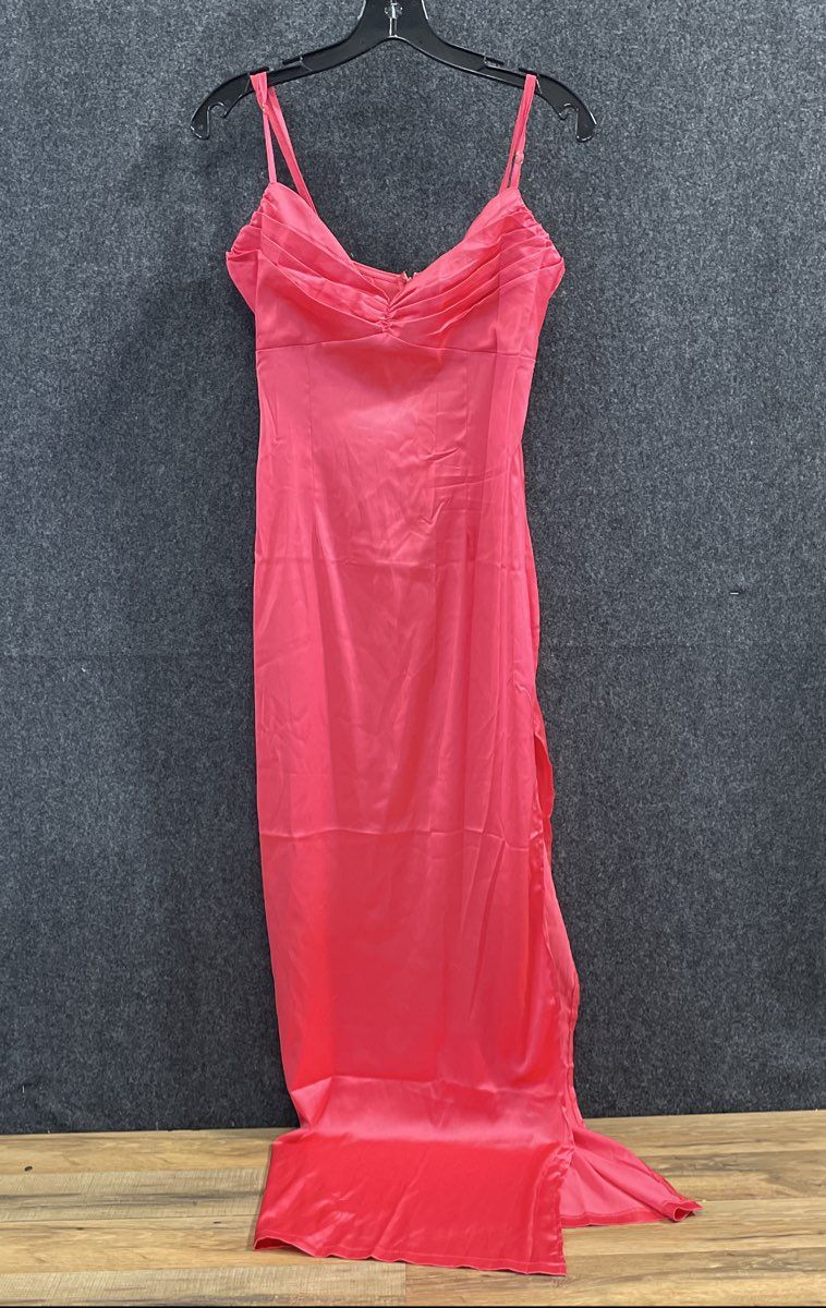 Beginning Boutique Women's Honey Pink Maxi Dress Ruched Bust Side Slit NWT Sz 6