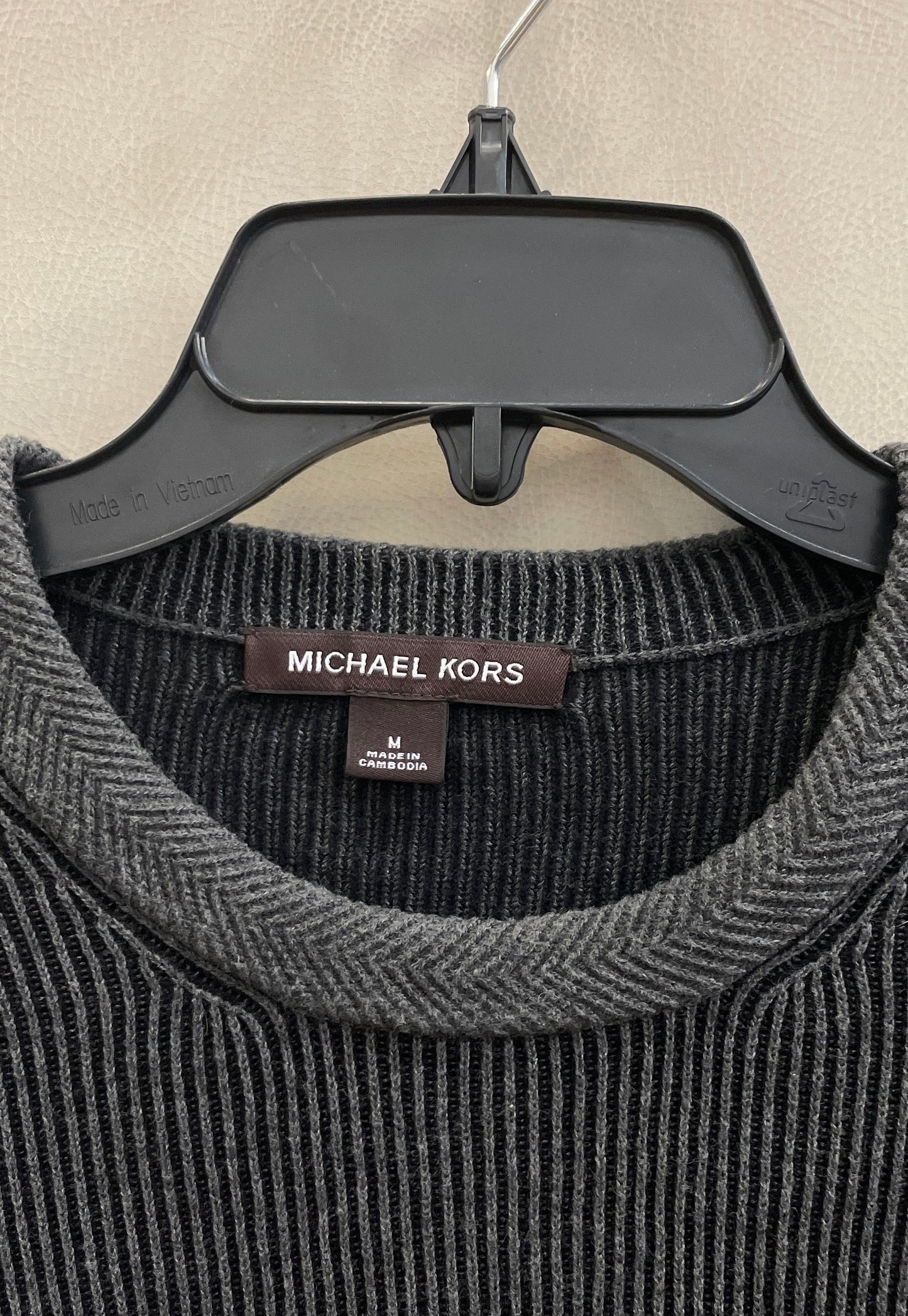 Michael Kors Men's Charcoal Gray Ribbed Cotton Knit Crewneck Sweater Size M