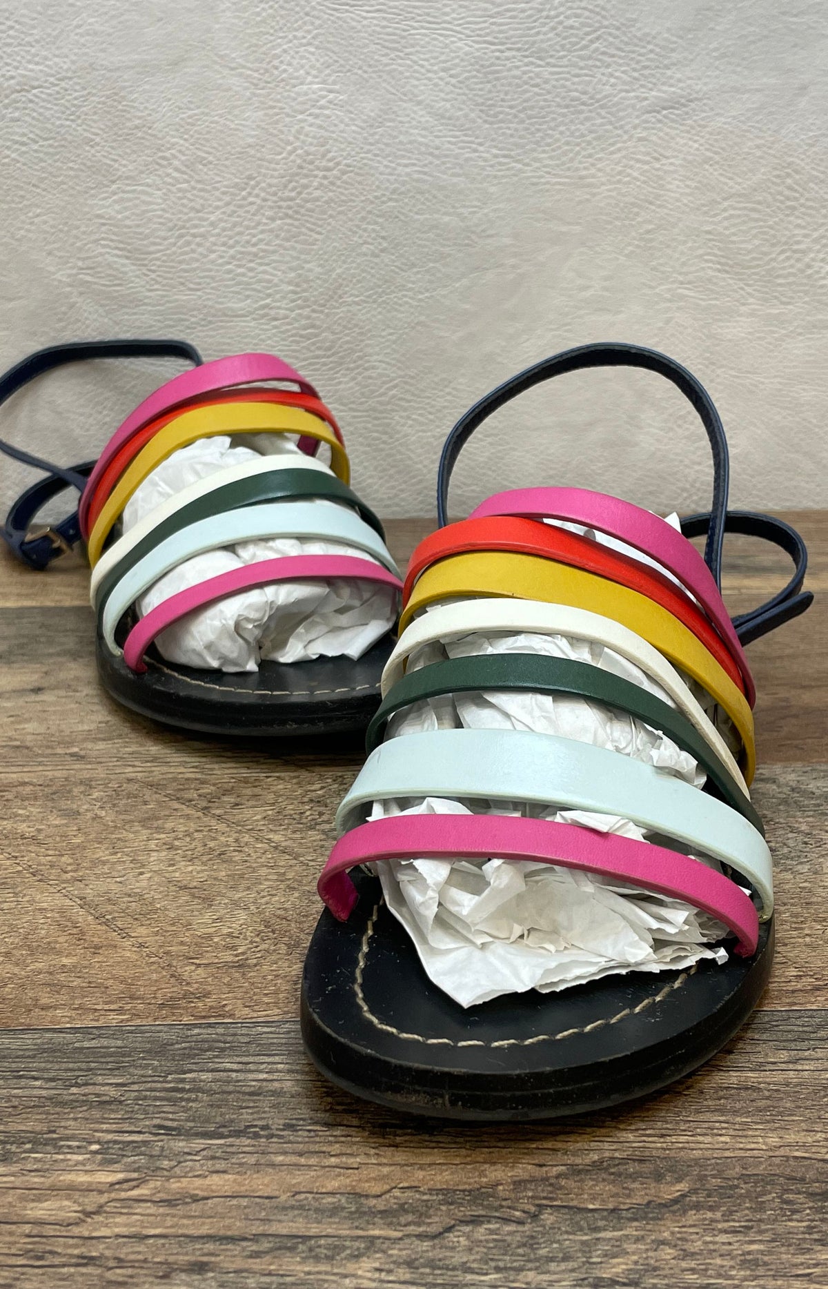 Tory Burch Multicolor Strappy Leather Slingback Flat Sandals Size 5.5M