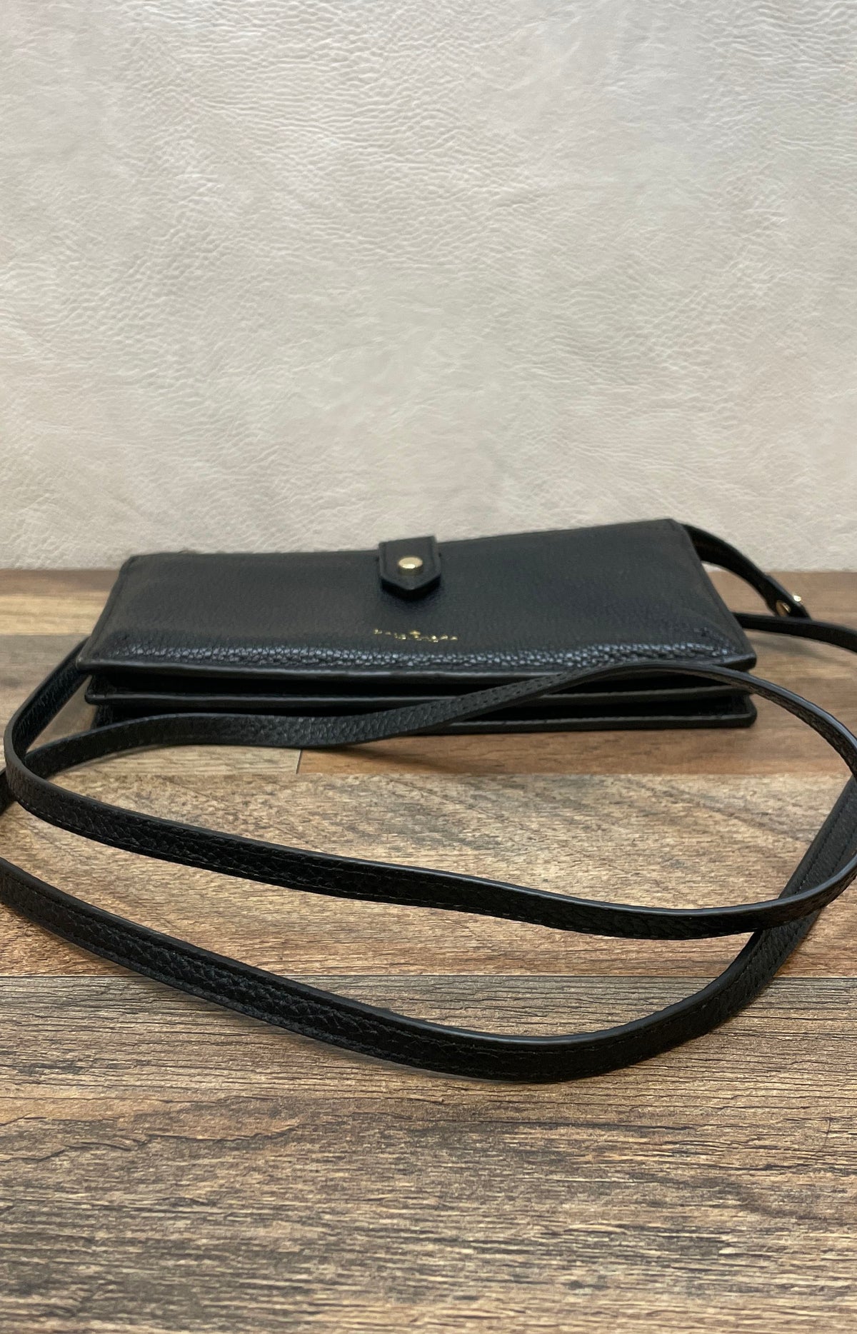 Kate Spade Black Pebbled Leather Wallet on Chain Crossbody Bag Gold Hardware
