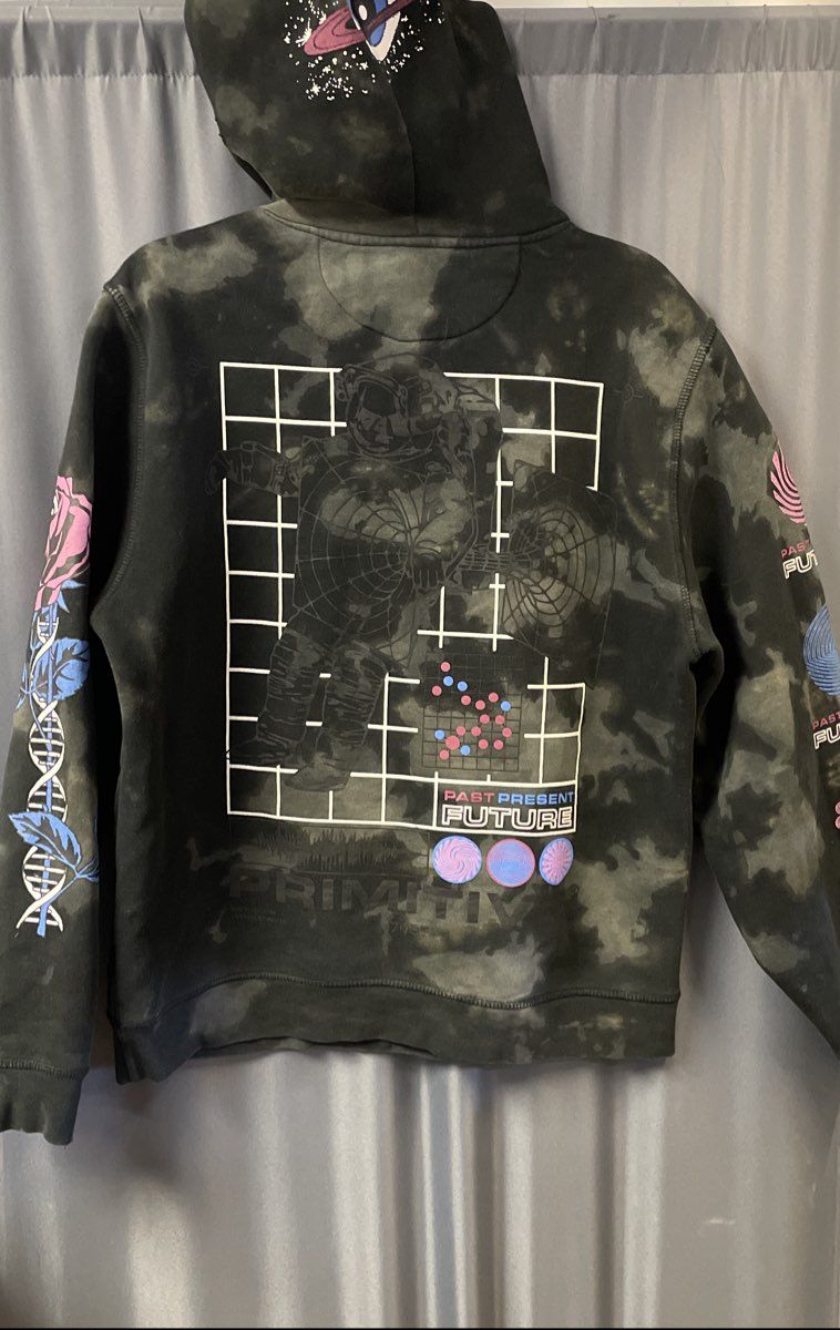 Primitive Men's Black Acid Wash Graphic Rose DNA Pullover Hoodie Sz M
