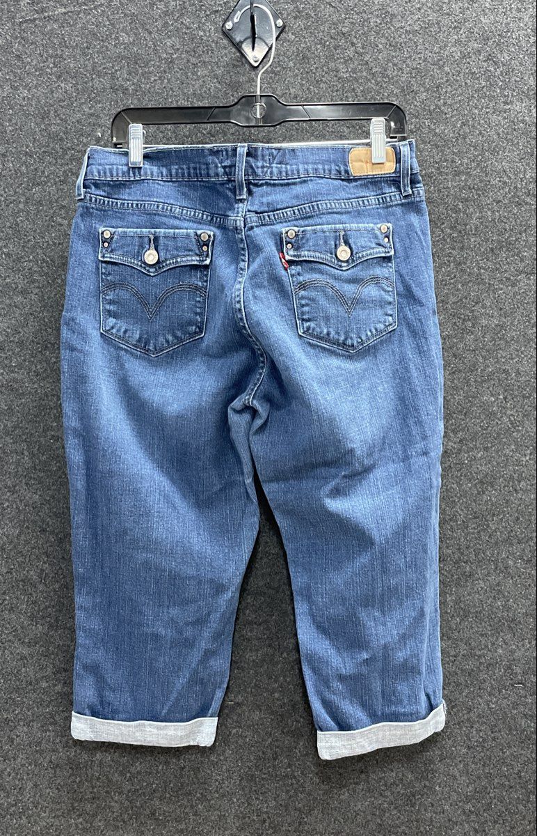 Levi's Women's Blue Flap Pocket Cuffed Capri Cropped Stretch Jeans Size 12