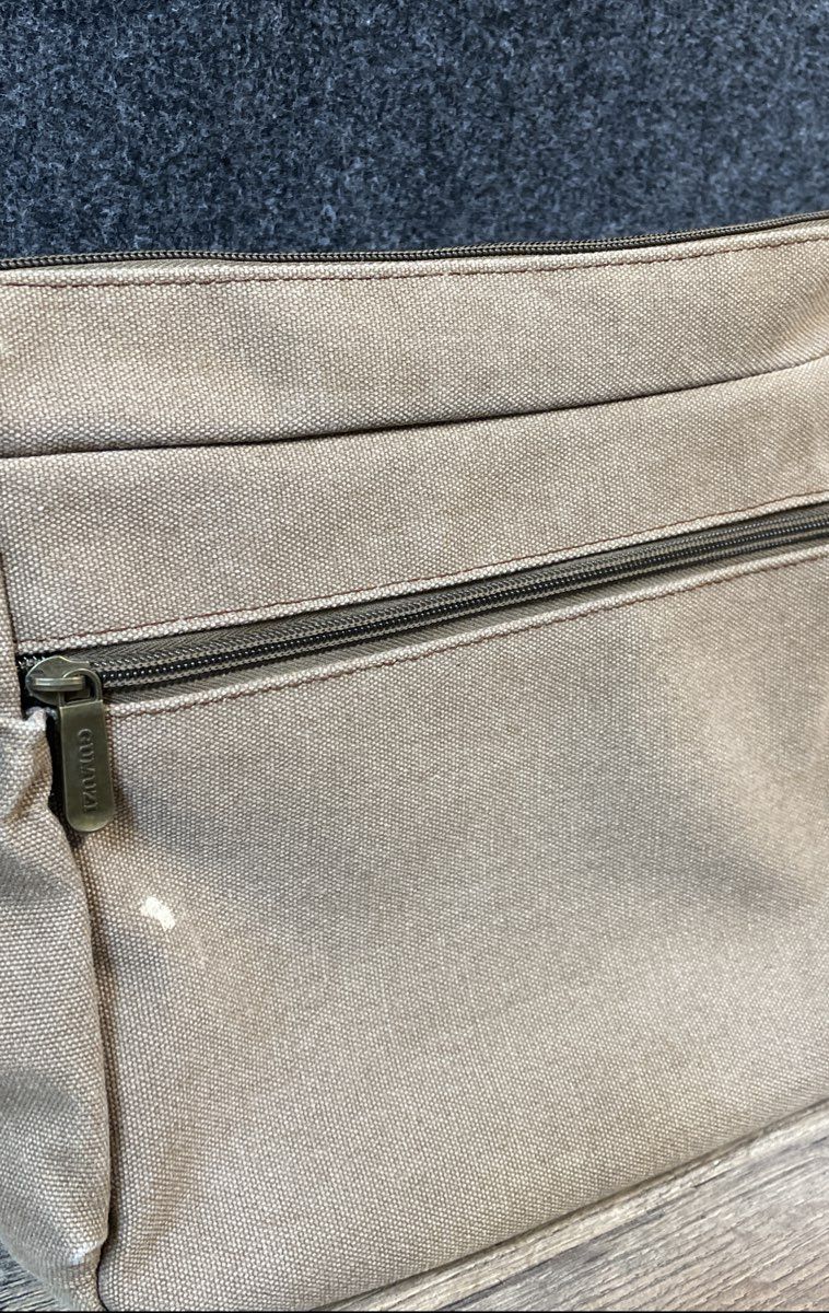 Gumuzi Tan Canvas Multi-Pocket Crossbody Messenger Bag Adjustable Strap