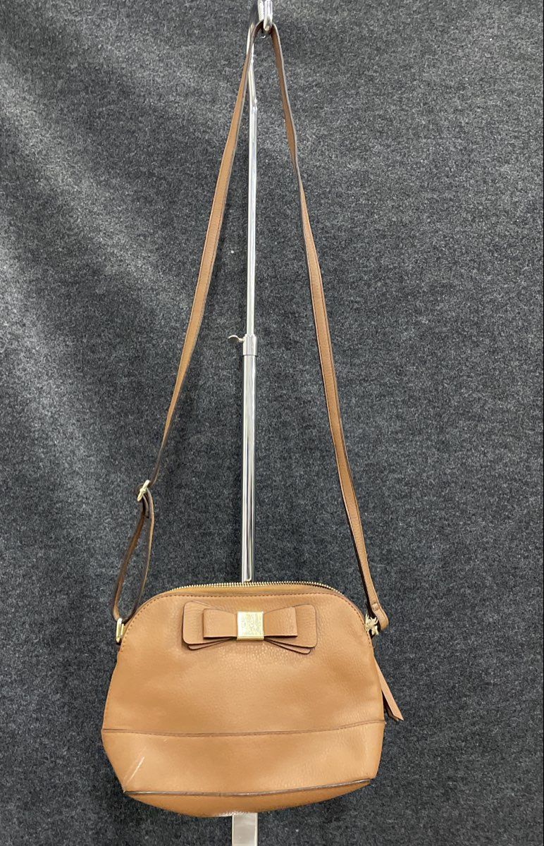 Jessica Simpson Brown Leather Bow Front Crossbody Bag Gold Hardware