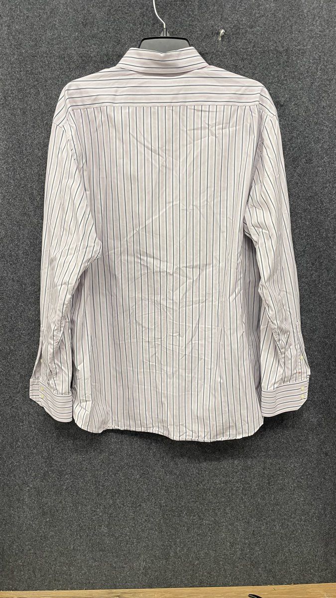 Lacoste Men's Pin Striped Cotton Button Up Long Sleeve Shirt Purple Navy Sz 44 L