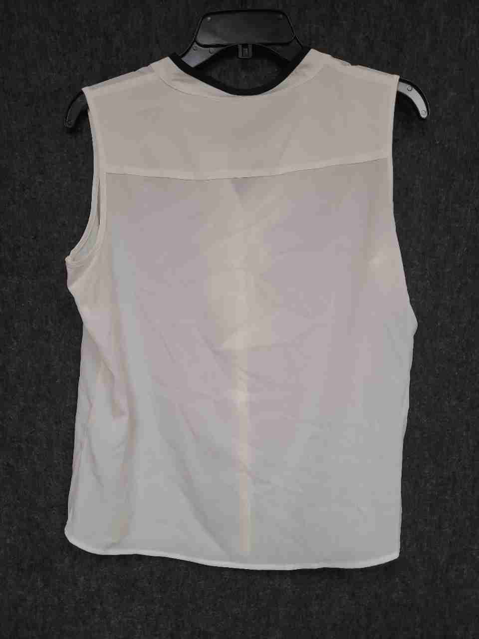 Calvin Klein Women's White Black Ruffle Front Sleeveless Blouse Petite PL NWT
