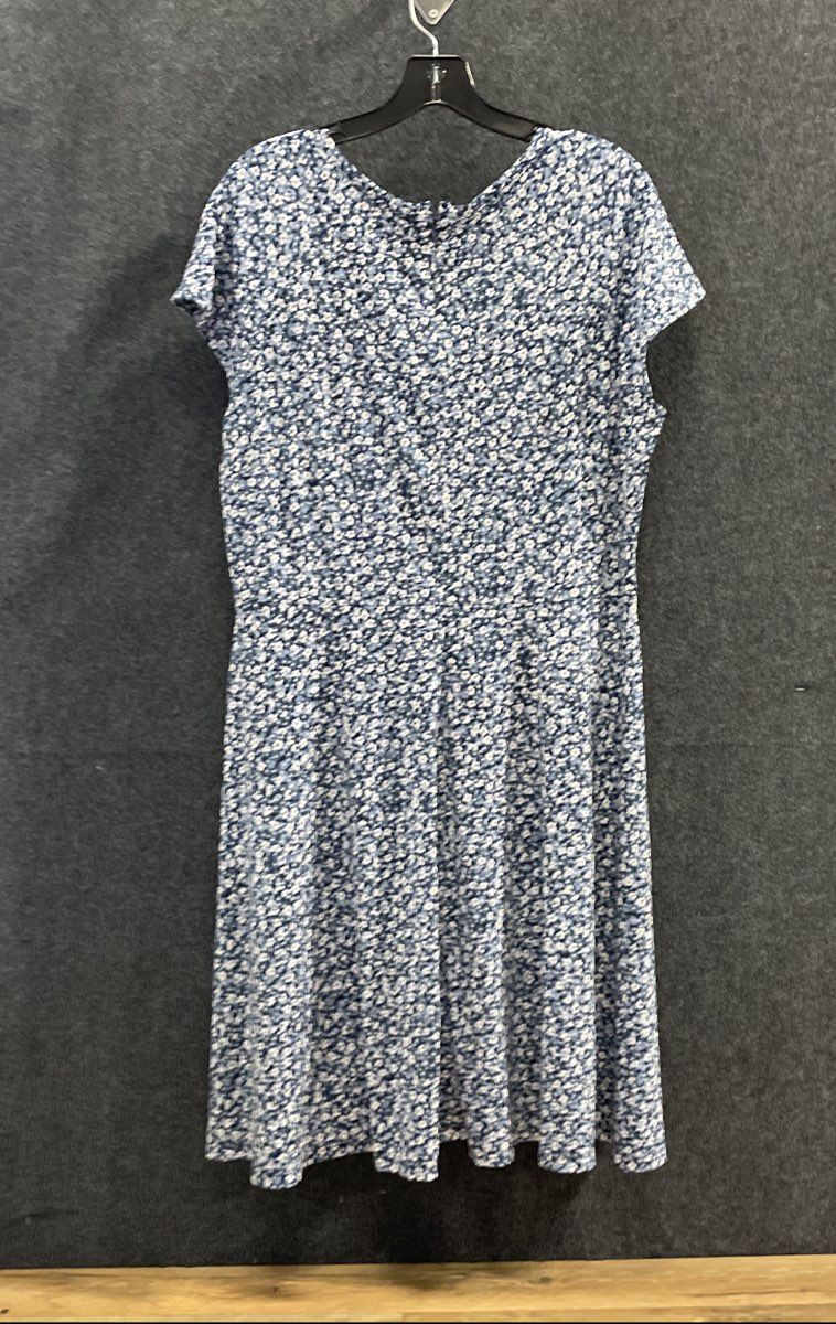Michael Kors Women's Blue Floral Cap Sleeve A-Line Gathered Neck Dress Size 1X