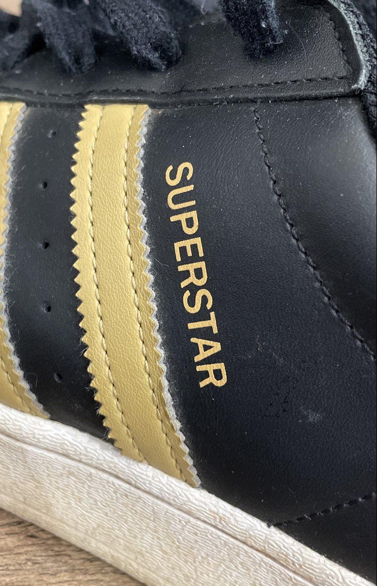 Adidas Superstar Black Gold White Men's Leather Sneakers Size 11.5