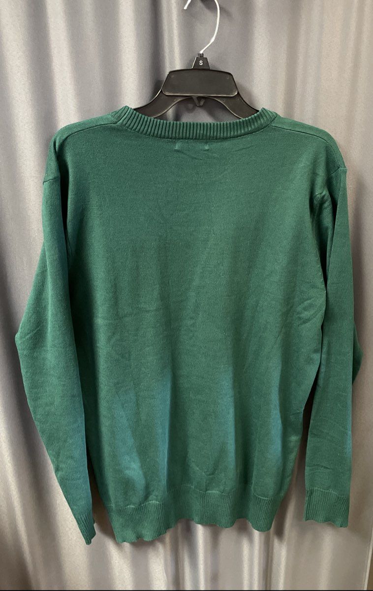 Coofandy Men's Green Crewneck Sweater Ribbed Knit Polyester Pullover Sz L