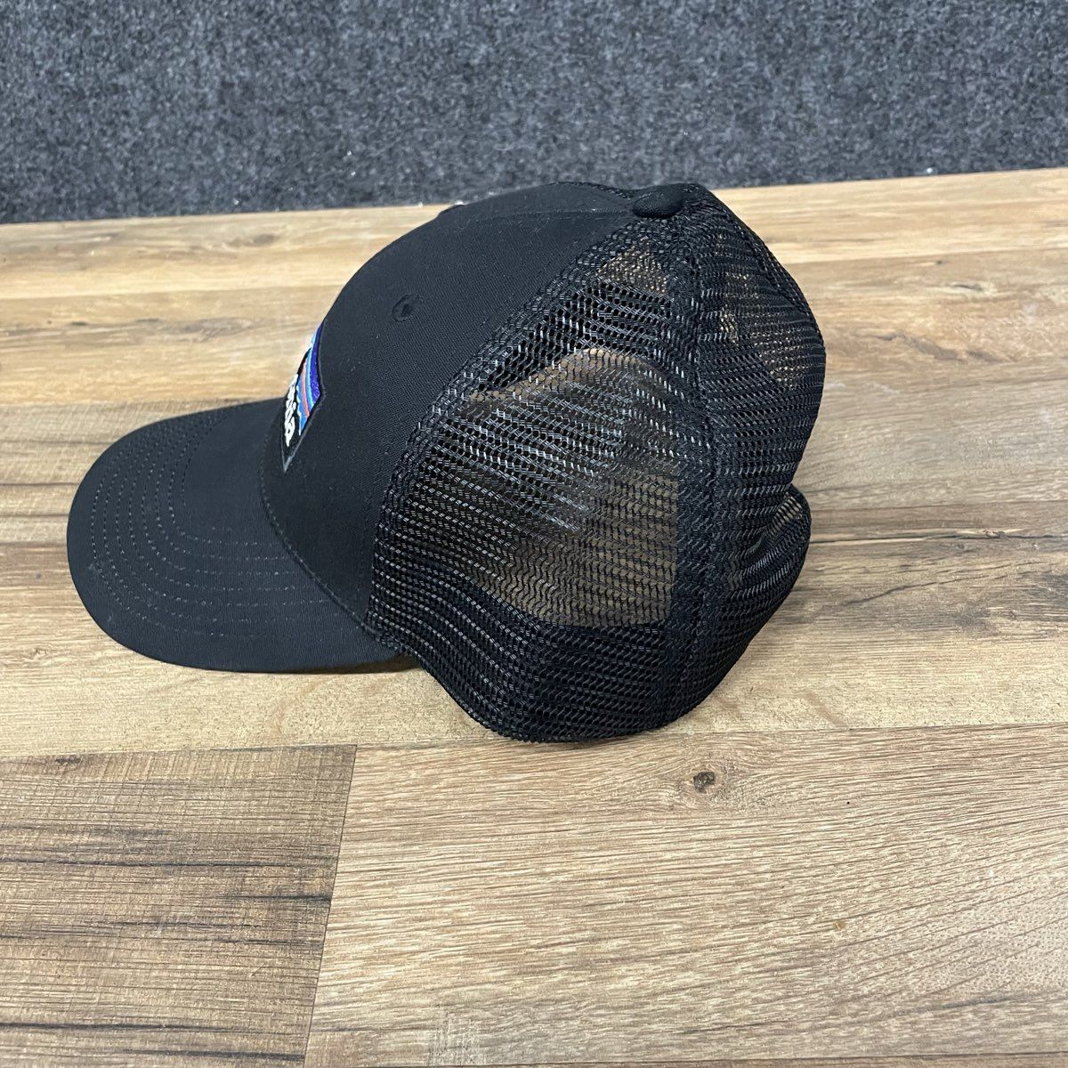Patagonia Men's Black P-6 Logo Fitz Roy Trucker Hat Snapback Mesh Cap Adjustable