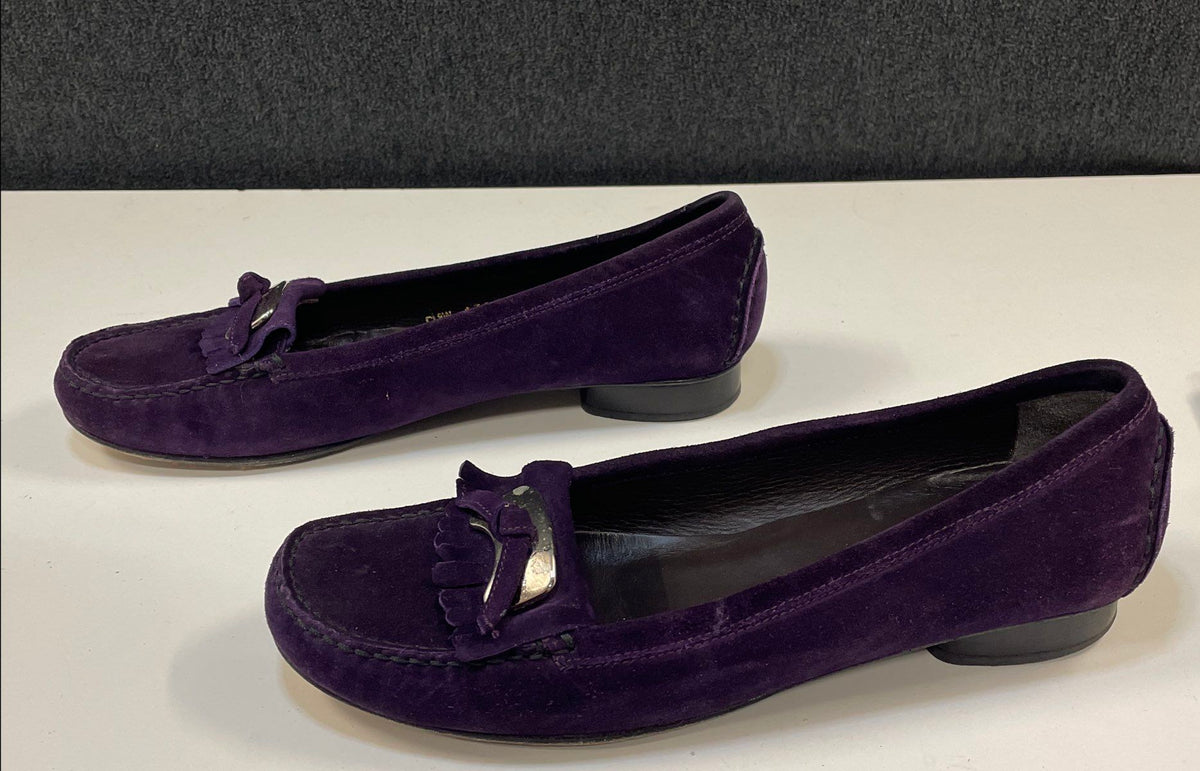Stuart Weitzman Purple Suede Kiltie Fringe Loafer Flats Size 7.5