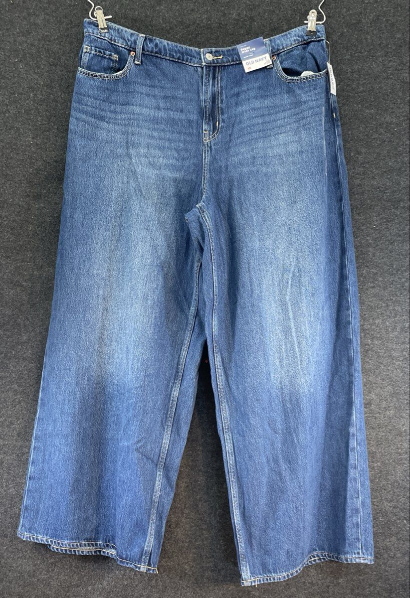 Old Navy Women's Blue High-Rise Baggy Wide Leg Drapey Denim Jeans Sz 20 NWT