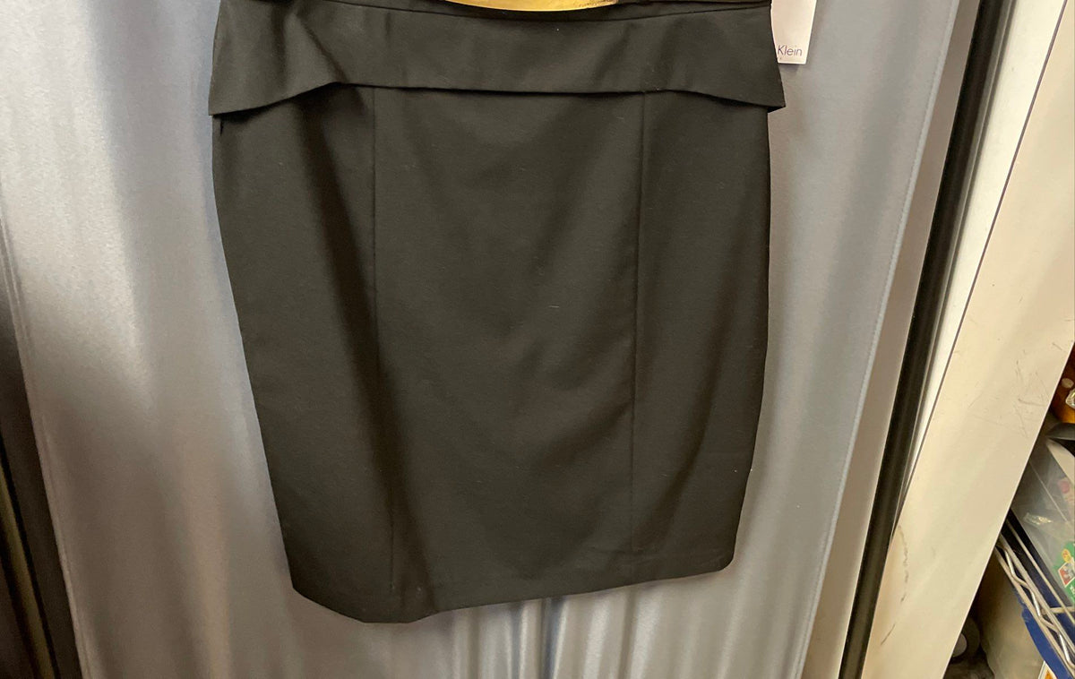 Calvin Klein Women's Black Sleeveless Belted Peplum Sheath Dress Sz 14 NWT