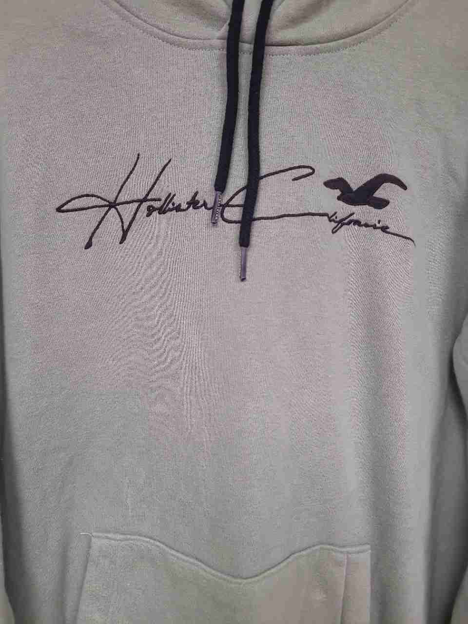 Hollister Men's Sage Green Logo Tape Sleeve Pullover Hoodie Sweatshirt Sz L