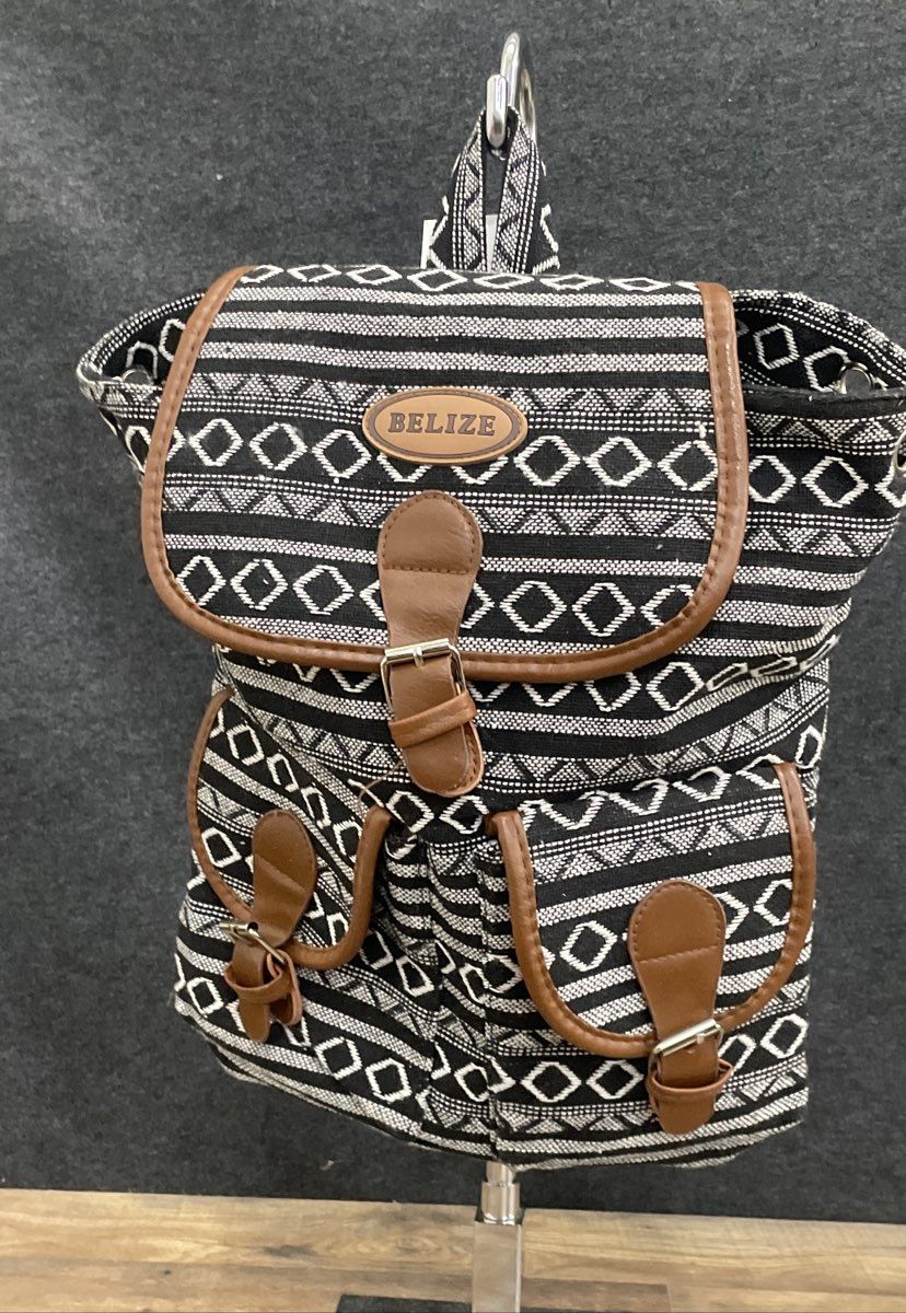 Golden Bay Co Black White Geometric Woven Belize Backpack Large NWT