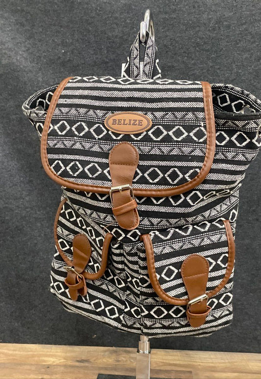 Golden Bay Co Black White Geometric Woven Belize Backpack Large NWT