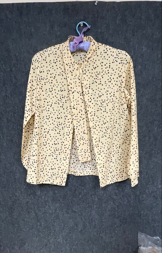 Vintage 70s MJ Concepts in Sportswear Women's Cream Polka Dot Tie Neck Blouse 9