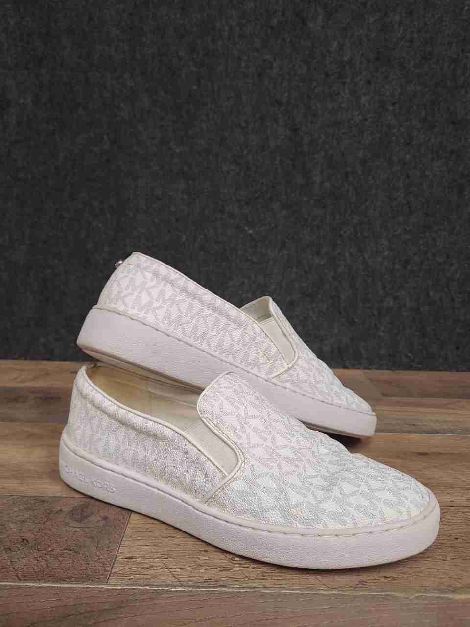 Michael Kors Keaton Vanilla Monogram Logo Slip-On Sneakers Women's Size 8