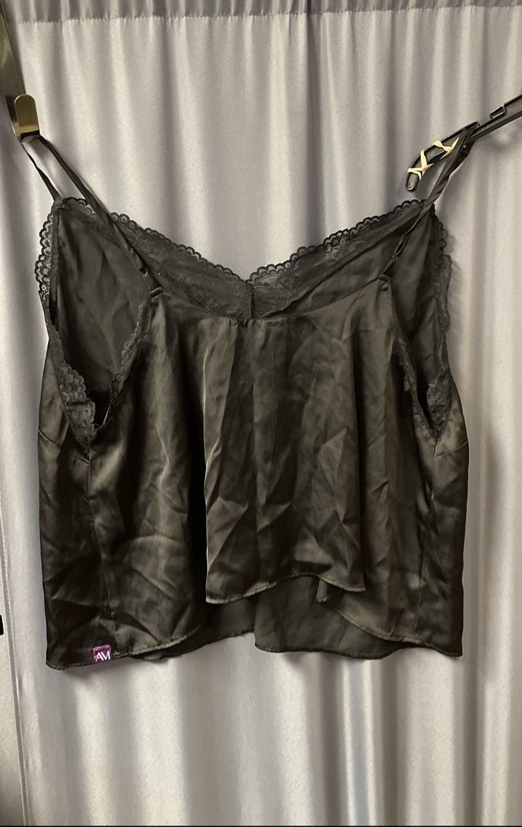 Adore Me Women's Black Satin Pajama Set Lace Trim Cami & Shorts Sz 2X