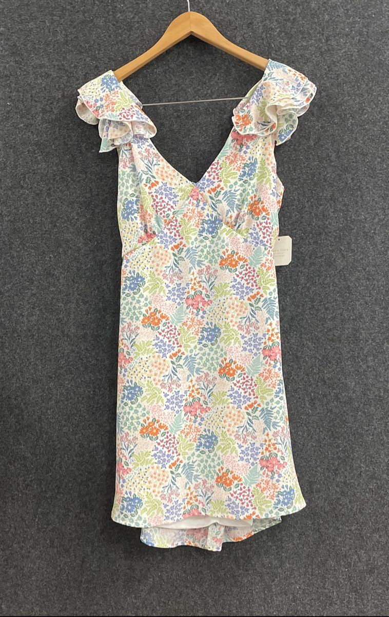 Altar'd State Women's Floral Ruffle Sleeve Open Tie Back Dress NWT Size M