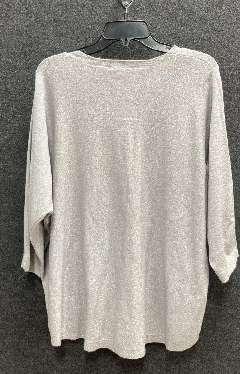 Vila Milano Women's Silver Metallic Knit V-Neck Dolman Sleeve Top Sz 1X