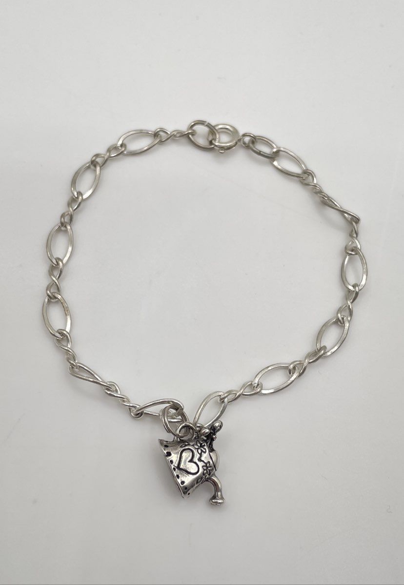 925 Sterling Silver Oval & Infinity Link Watering Can Charm Bracelet 5.9g