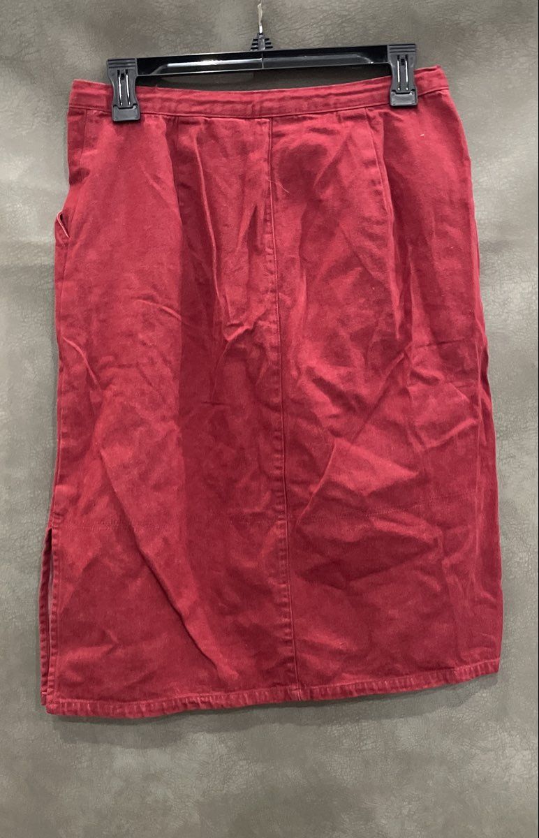 Vintage Y2K Faded Glory Women's Red Denim Skirt Drawstring Waist Pockets Sz 8