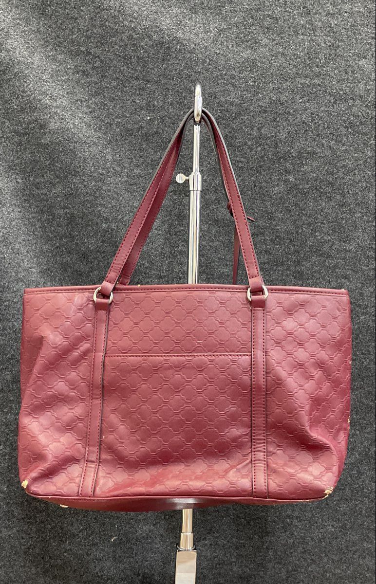 Dana Buchman Red Leather Embossed Lattice Tote Bag Silver Hardware
