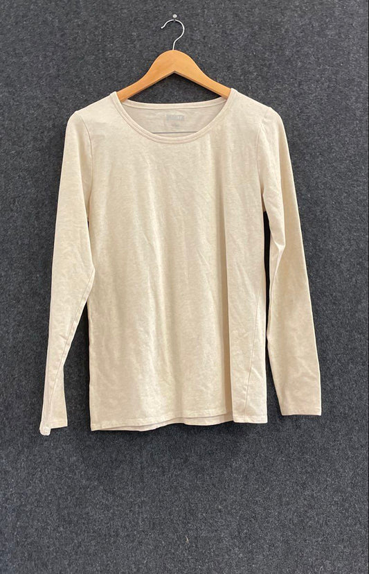 Duluth Trading Co Women's No-Yank Long Sleeve Scoopneck T-Shirt Beige Sz L