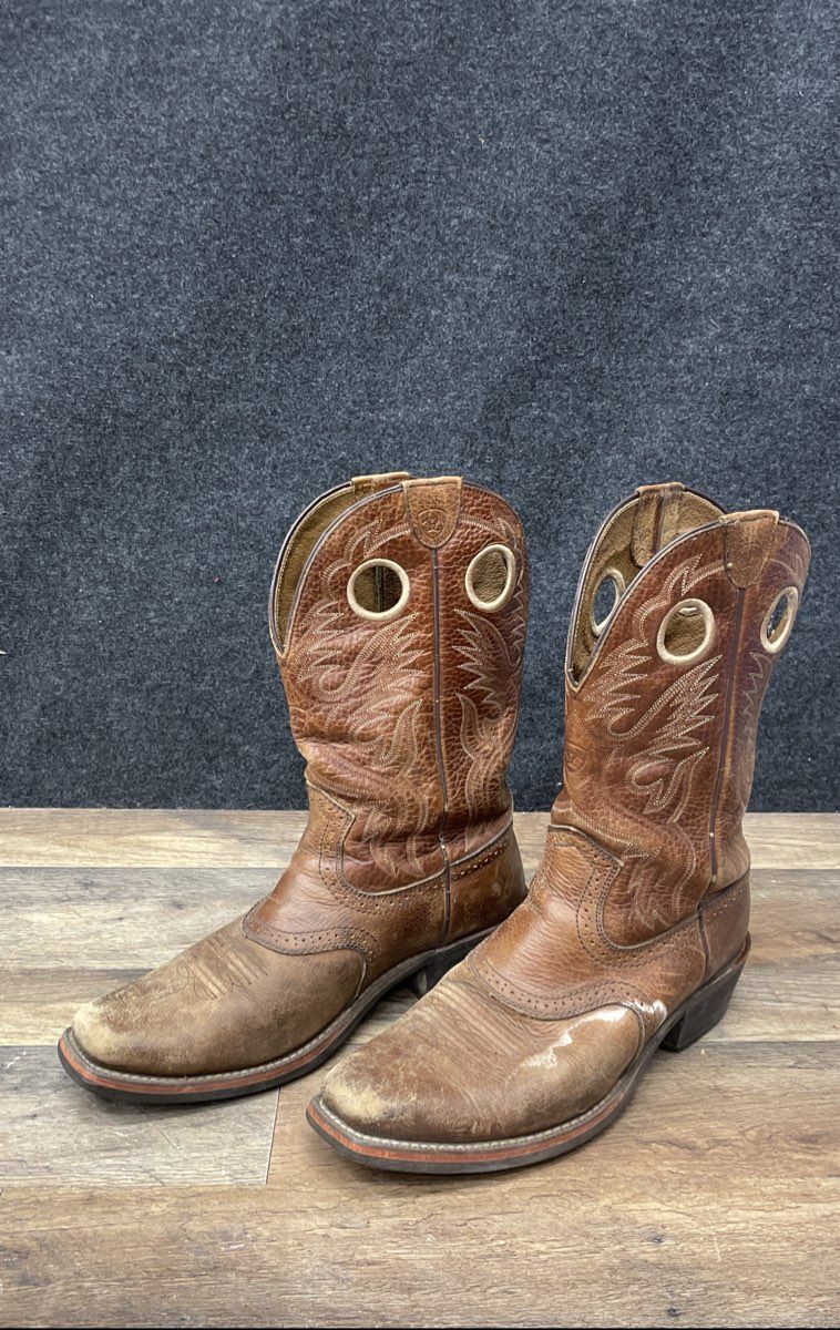 Ariat Heritage Roughstock Brown Leather Western Cowboy Boots Men's Size 9.5 EE