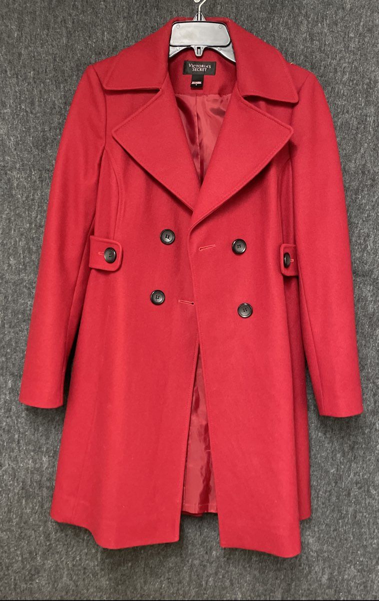 Victoria's Secret Women's Red Double-Breasted Peacoat Notched Lapel Sz 4