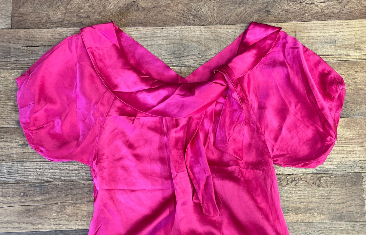 Ted Baker Women's Pink 100% Silk Puff Sleeve Tie Neck Blouse Top Size 0