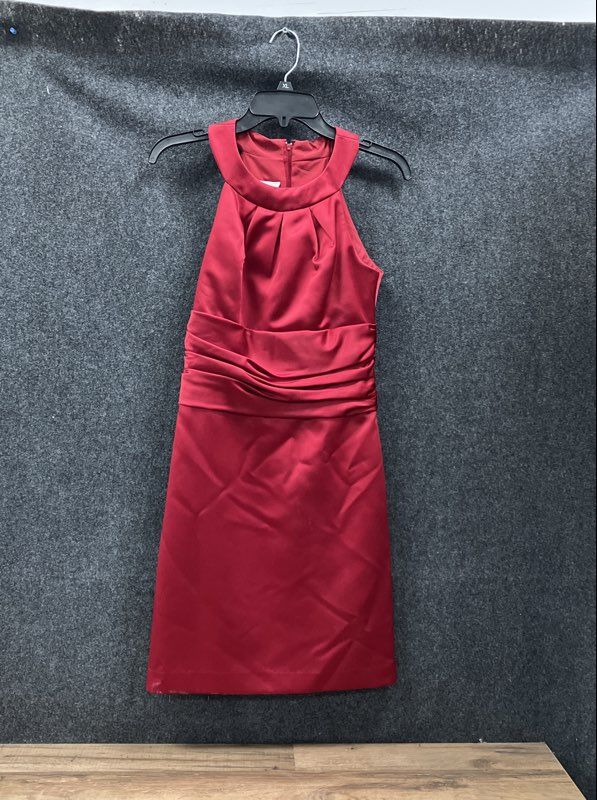 David's Bridal Women's Red Satin Pleated Bust Ruched Cocktail Dress Size 6