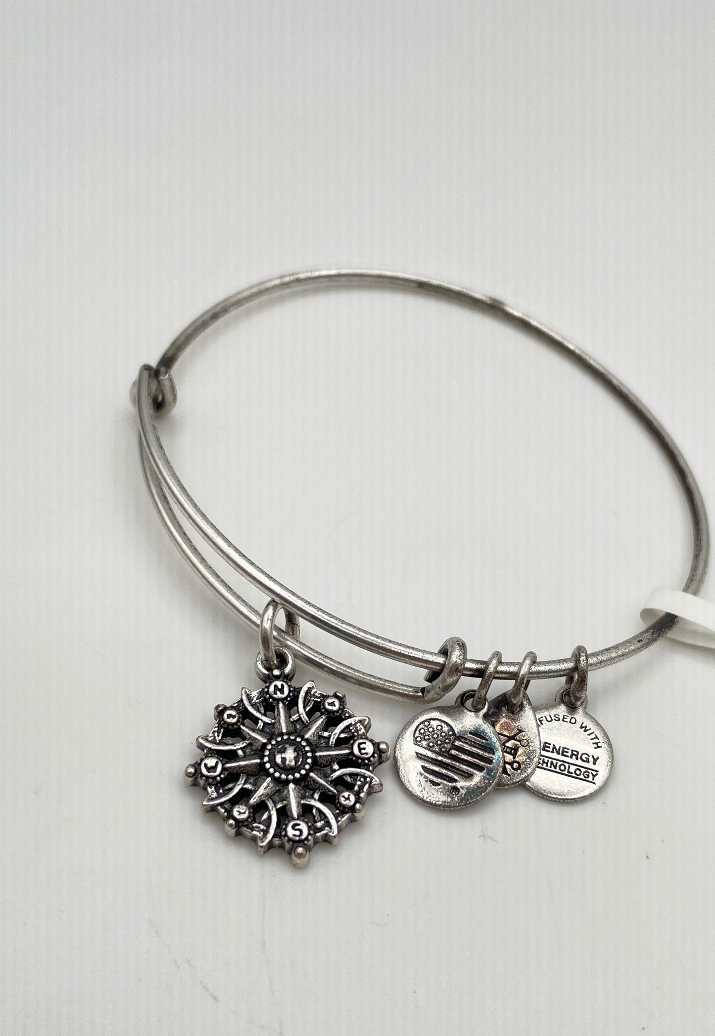 Alex And Ani 925 Sterling Bangle Bracelet W/ Mixed Metal Charms (In Box) 9.3g