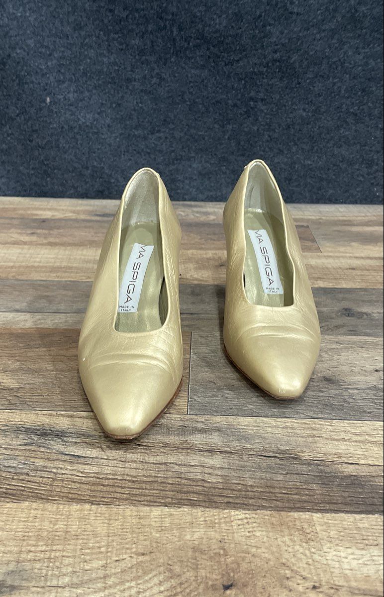 Via Spiga Metallic Gold Leather Pointed Toe Pumps Made in Italy Size 5B