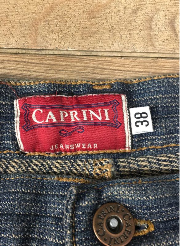 Vintage 90s Caprini Pinstripe Denim Cargo Pants Made in Mexico Sz 38