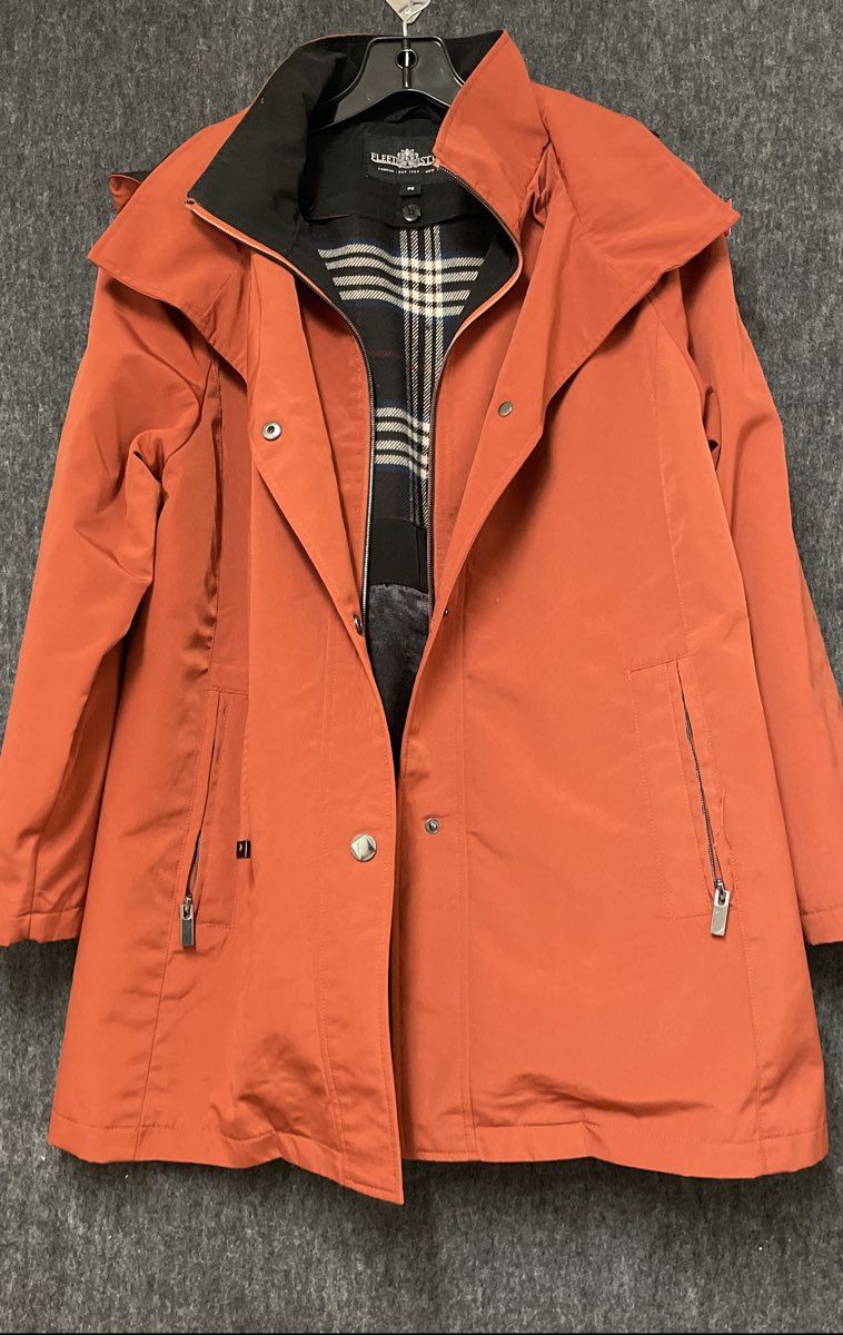 Fleet Street Women's Orange Hooded Jacket Plaid Lined Zip Snap Front Size PS
