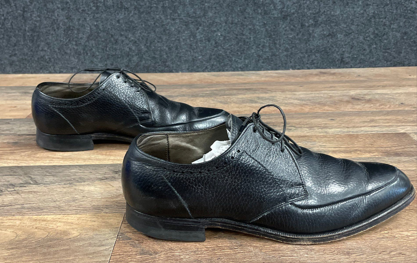 Vintage 1960s Roblee Black Pebble Grain Split Toe Derby Dress Shoes Size 8 D