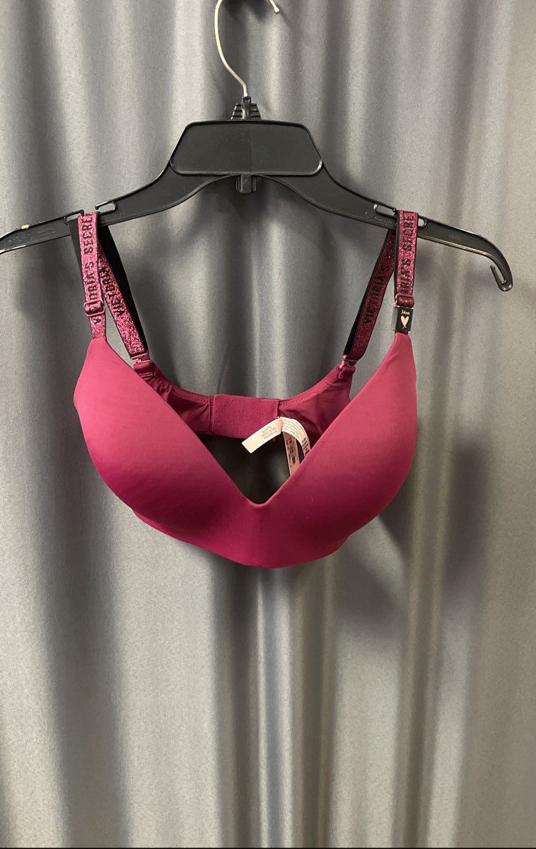Victoria's Secret Women's Bra Burgundy Shine Strap Logo NWT Sz 34DD