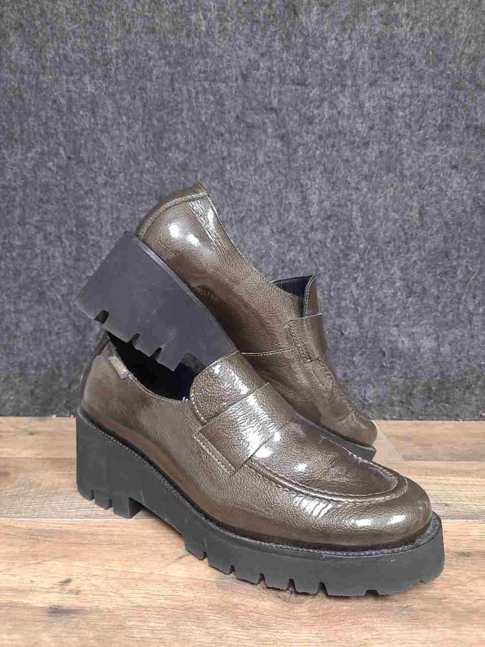 Mephisto Metallic Bronze Leather Platform Penny Loafers Women's Size 10 EUR 8.5